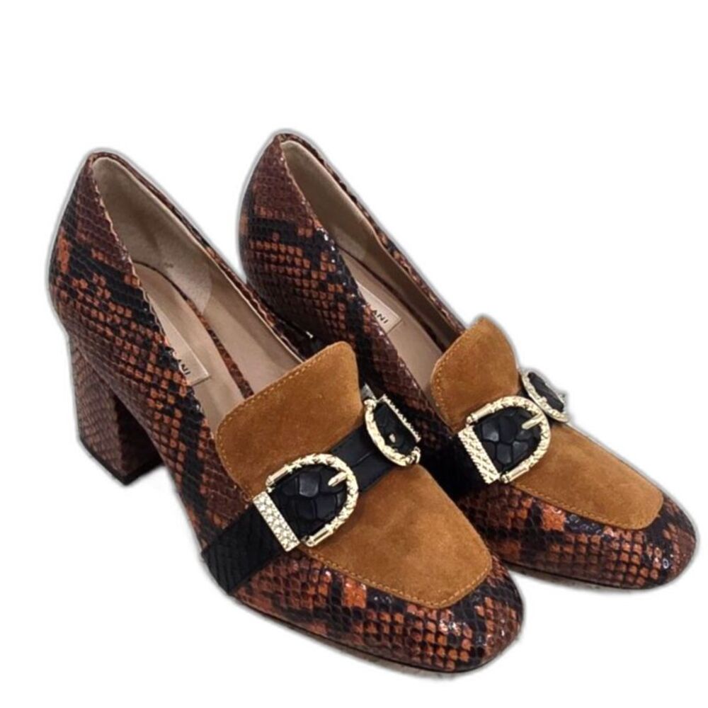 Antonio Melani Snakeskin Leather Buckle Block Heel Loafers Size 8 NWOB